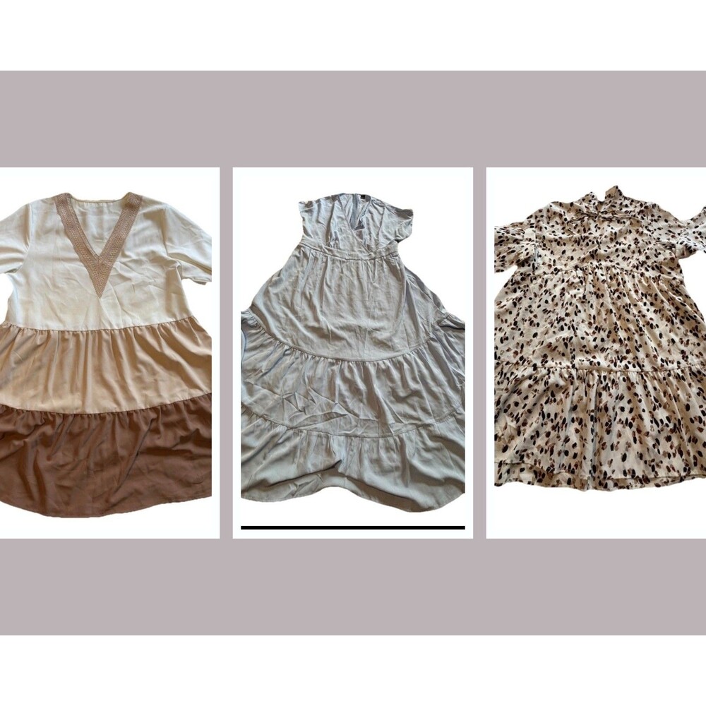 SHEIN Dress Bundle Women’s XL three tier brown dress,blue dress,brown spot dress